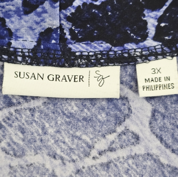 Susan Graver Plus Size Blue and Black Animal Print Cardigan - Picture 6 of 7